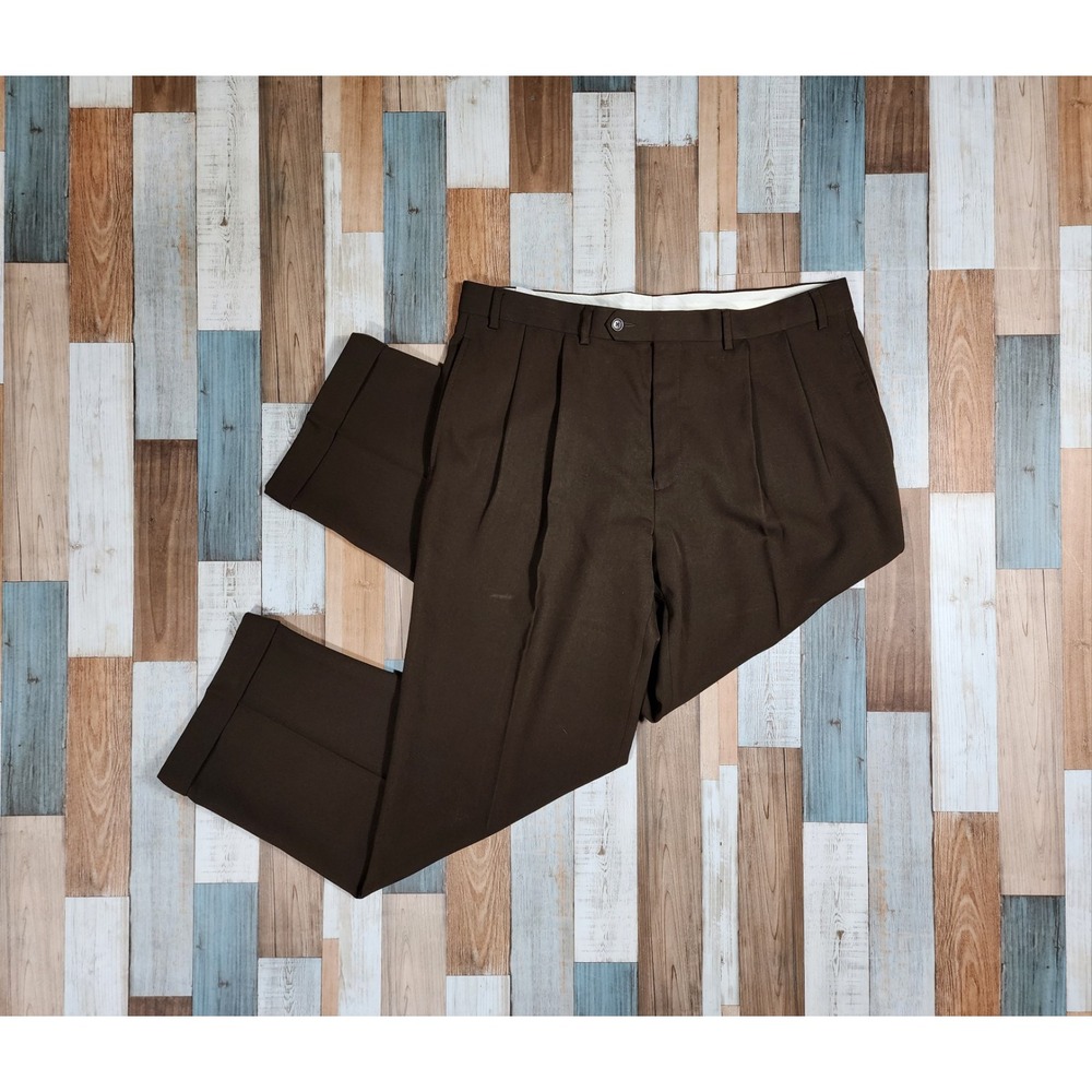 Lauren Ralph Lauren Mens Brown Double Pleated Cuffed Dress Pants 36W x 30L